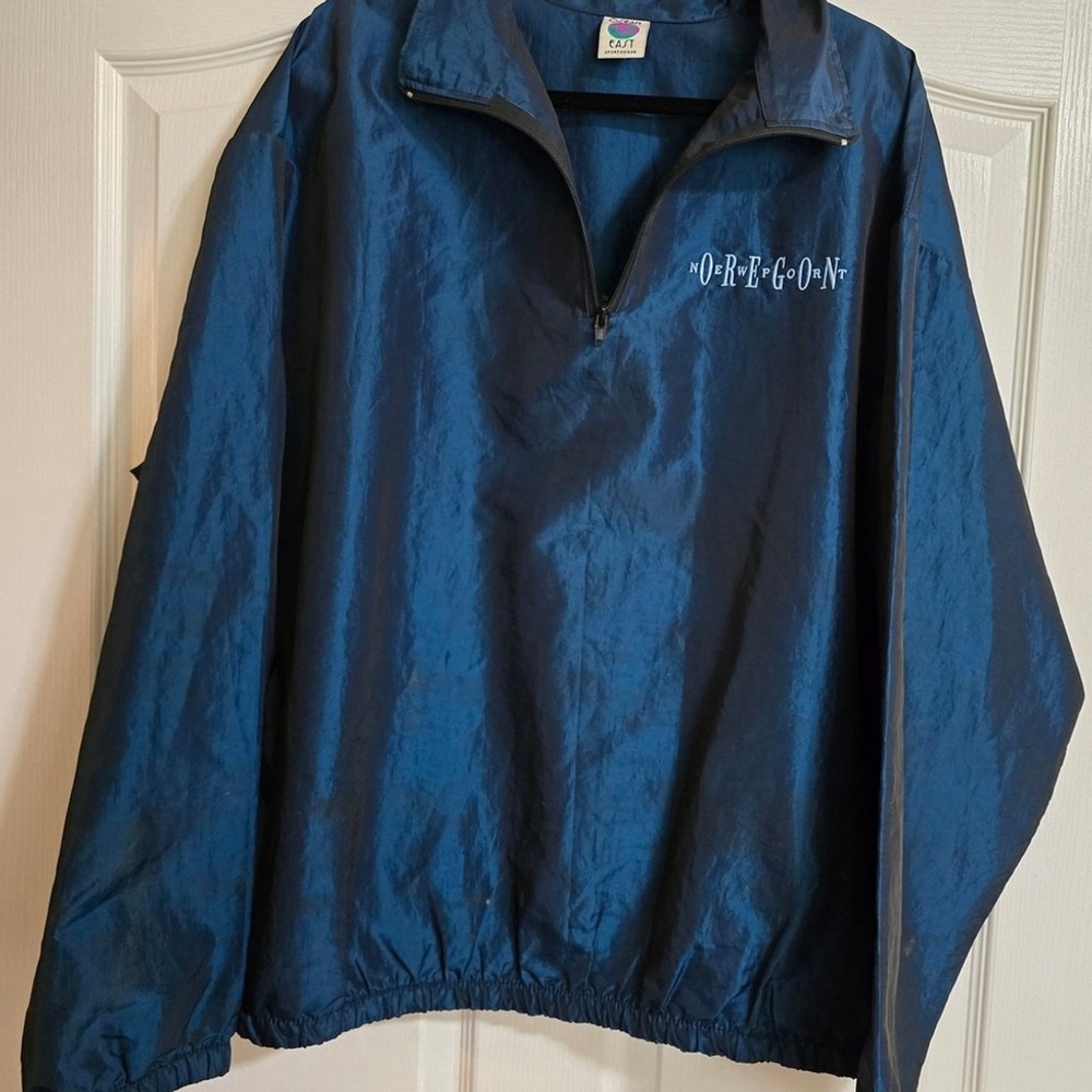 Vintage Shine Teal Windbreaker Jacket Newport Oregon Pullover 80s Size OS /0033
